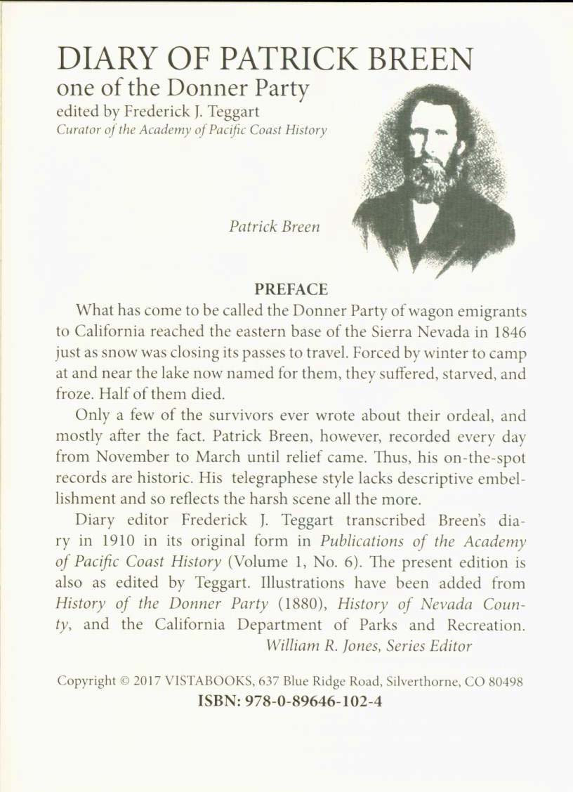 DIARY OF PATRICK BREEN: one of the Donner Party. vist0102a